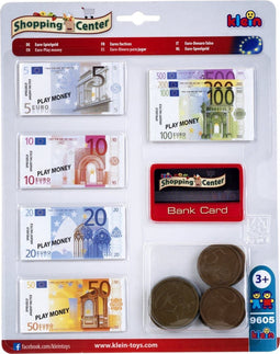 Klein Toys Euro speelgeld - 11 munten van 1 cent tot 2 euro en 37 biljetten van 5 tot 500 euro - incl. creditcard