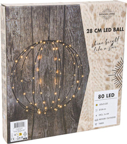 HIT - Bol zwart 28 cm 80LED timer ip44 b/o 3xAA