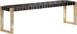 vidaXL - Bankje - 150 - cm - echt - leer - en - massief - mangohout - zwart