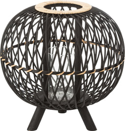 J-Line lantaarn Bol op voet - bamboe - zwart/naturel - medium