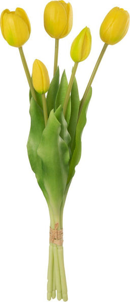 J-Line boeket Tulpen 5 stuks - kunststof - geel - medium