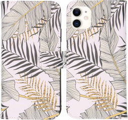 iMoshion Hoesje Geschikt voor iPhone 11 Hoesje Met Pasjeshouder - iMoshion Design Softcase Bookcase - Wit / Zwart / Goud / Glamour Botanic