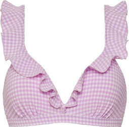 Beachlife Lilac Check Ruffle - Bikinitop met voorgevormde cups en beugel - Maat 36E - Lila/Geblokt