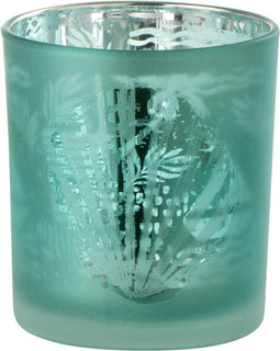 J-Line theelichthouder Schelpen - glas - blauw/zilver - 3 stuks