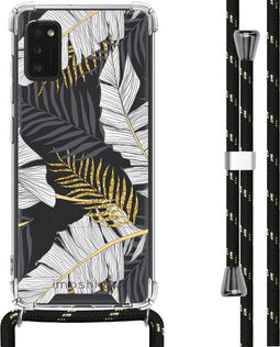 iMoshion Hoesje Geschikt voor Samsung Galaxy A41 Hoesje Met Koord - iMoshion Design Hoesje met Koord - Goud / Zwart / Transparant / Glamour Botanic