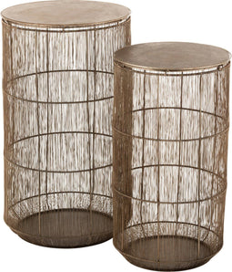 J-Line bijzettafel Manden Hoog Antiek - metaal - bruin - set van 2