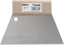 KWB gekartelde spatel, trapeziumspatel, houten handvat, lijmspatel, metselaarsspaan, 180 mm x 98 mm, gekarteld