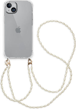 iMoshion Hoesje Geschikt voor iPhone 15 Plus Hoesje Met Koord - iMoshion Backcover met koord + armband - Parels - transparant