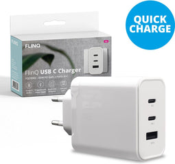 FlinQ 65W Snellader Adapter - Snellader - 2x USB-C & 1x USB-A - Wit