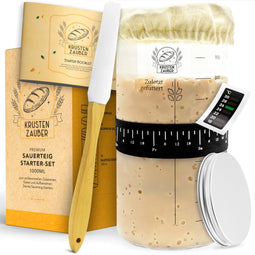 KRUSTENZAUBER zuurdesem starter set - 1000 mL fermentatieglas met spatel en thermometer - broodbakaccessoires