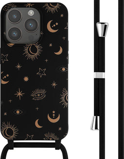 imoshion Hoesje Geschikt voor iPhone 15 Pro Hoesje Met Koord - imoshion Siliconen design hoesje met koord - Zwart / Sky Black