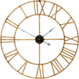 J-Line wandklok Roman - rotan/metaal - naturel - large - Ø 100 cm - woonaccessoires