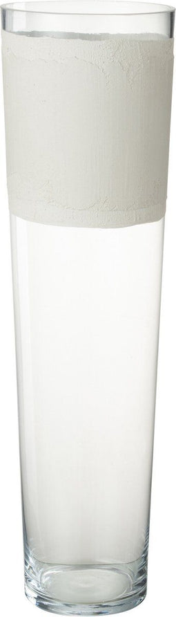 J-Line vaas Delph - glas - transparant/wit - large - 60 cm hoog