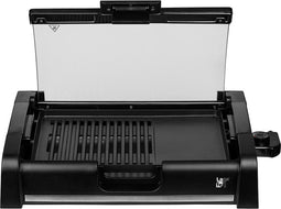 Lafe GRL003 elektrische barbecue grill met glazen deksel en antiaanbaklaag 1650W - tafelgrill grillplaat voor balkon