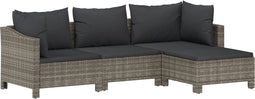 vidaXL - 4-delige - Loungeset - met - kussens - poly - rattan - grijs