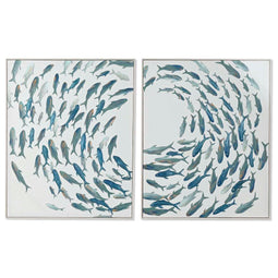 Schilderij Home ESPRIT Blauw Crème Spiralen 82,5 x 4 x 102,5 cm (2 Stuks)