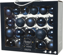 Decoris kerstballen mix - 42 Stuks - Glas - Nachtblauw