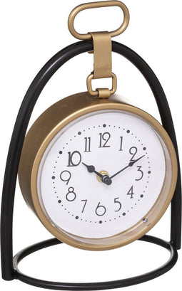 Atmosphera Tafelklok Athene - goud/zwart - H27 cm - Dia klok 18 cm - glas/metaal/mdf - op standaard