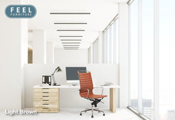 Feel Furniture - Luxe design bureaustoel van 100% rundleer - Hoge rugleuning - Lichtbruin