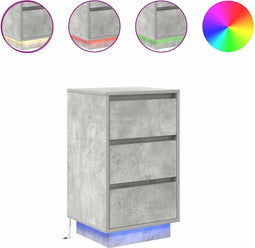 vidaXL - Nachtkastje - met - LED-verlichting - 38x34x65 - cm - betongrijs
