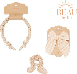 Mrs Ertha Haaraccessoires - Haarband + Scrunchie + Clip met strik - Soft Squares