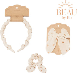 Mrs Ertha Haaraccessoires - Haarband + Scrunchie + Clip met strik - Flower Buds