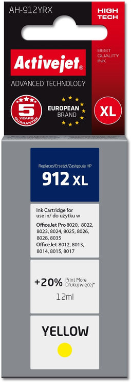 Activejet AH-912YRX - Inktcartridge - Vervanging HP 912XL - 990 pagina's - geel