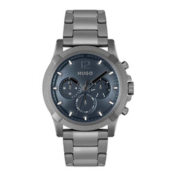 HUGO HU1530298 #IMPRESS FOR HIM Heren Horloge - Chronograaf - Mineraalglas - Staal - Grijs - 46 mm breed - Quartz - Vouw/Vlindersluiting