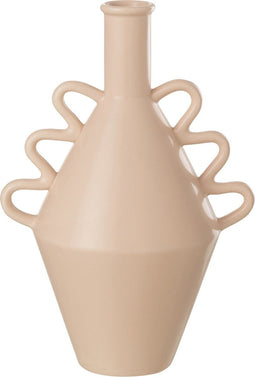 J-Line vaas Golvend Handvat Dolomiet - keramiek - roze - large - 32 cm hoog