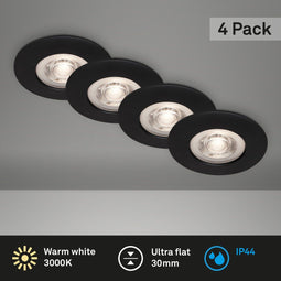 BRILONER - Set van 4 LED Inbouwspots - IP44 - 4,9 W - 480 Lm - Ø9 cm - zwart (4 stuks)
