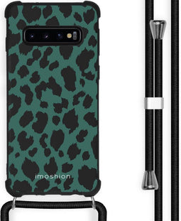 iMoshion Hoesje Geschikt voor Samsung Galaxy S10 Hoesje Met Koord - iMoshion Design Hoesje met Koord - Zwart / Meerkleurig / Groen / Panther Illustration