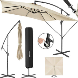 tectake® Apollon - Zweefparasol - Waterafstotend - Ø 250 cm - Beige