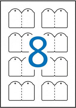 Laseretiket + koord 36x53 mm 10vel 8st