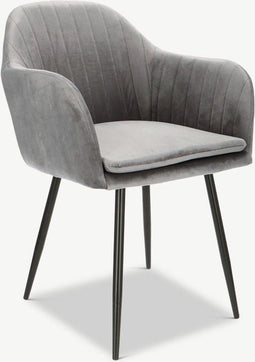 Furnicher Brando Eetkamerstoel - Fluwelen bekleding - Modern design - Stalen frame - Grijs fluweel - Zwarte poten