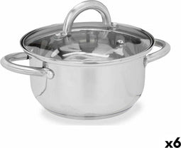 Kookpot met Glazen Deksel Zilverkleurig Roestvrij staal 27 x 10 x 19,5 cm (6 Stuks)