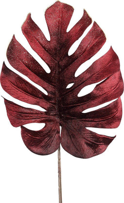 PTMD Leaves Plant Monstera Kunstblad - 29x24x76 cm - Velvet - Bordeaux