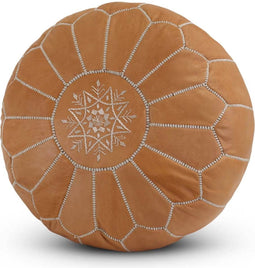 Safaary - Marokkaanse Poef Leer Naturel Rond Tarza