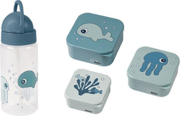 Done by Deer Sea friends SET rietjes beker + 3 Snackdoosjes - Blue - Drinkfles - Snack doos
