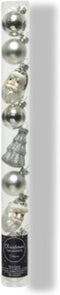 9 Glazen kerstballen en figuren mix zilver