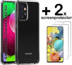 Hoesje Geschikt voor Samsung A52 / A52s Backcover Hybride Transparant Siliconen Case TPU Hoesje + 2 x Screenprotector - Luxe Telefoonhoesje Wallet Case Pasjeshouder PU Leder