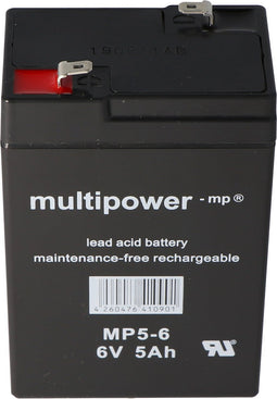 Multipower MP5-6 loodbatterij met Faston 4,8 mm stekkercontact, ook geschikt voor de Vision CP650 5Ah-batterij