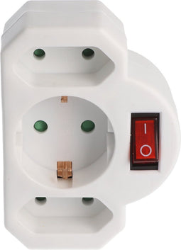 Multistekker 2x Euro en 1x beveiligingscontact wit met schakelaar