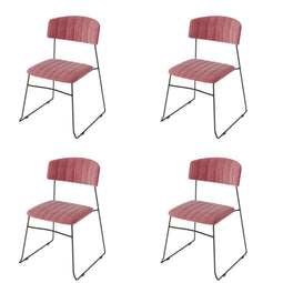Mundo Stapelstoel roze, velvet gestoffeerd, brandvertragend - SET VAN 4