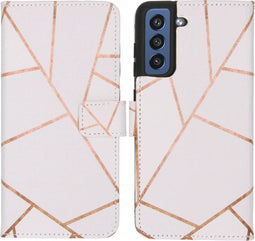 iMoshion Hoesje Geschikt voor Samsung Galaxy S21 FE Hoesje Met Pasjeshouder - iMoshion Design Softcase Bookcase - Wit / Meerkleurig / Goud / White Graphic