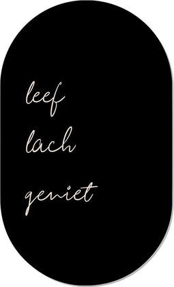 Muurovaal leef lach geniet zwart L - 140 x 85 cm