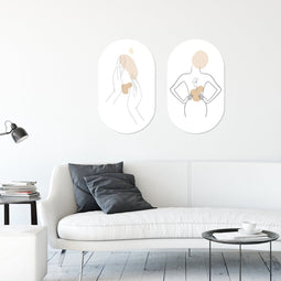Muurovaal line art hands M - 90 x 55 cm