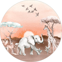 Muursticker kids rond jungle sunset Ø 80 cm / Nee