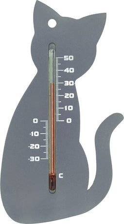 Muurthermometer kunststof grijs kat 15x9,5x0,3 cm