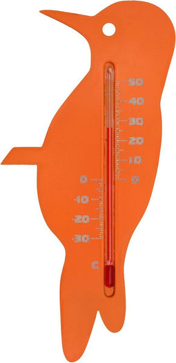 Muurthermometer kunststof oranje specht 15x7,5x0,3 cm