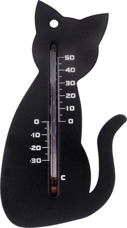 Muurthermometer kunststof zwart kat 15x9,5x0,3 cm